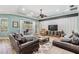 Cozy living room with a ceiling fan, ample seating, and sliding door access to the patio at 4094 Windcrest Dr, Wesley Chapel, FL 33544