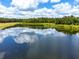 Scenic view of a tranquil pond with lush greenery, reflecting the beautiful sky above on the serene golf course at 4260 Baudelaire Ct, Brooksville, FL 34604