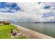 Scenic waterfront view with a bench overlooking the water and buildings in the distance at 7425 Bay Island S Dr # 203, South Pasadena, FL 33707