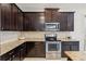 Gourmet kitchen showcasing custom cabinetry, granite countertops, and stainless steel appliances at 11831 Thicket Wood Dr, Riverview, FL 33579