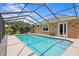 Backyard pool boasts full screening, a manicured yard, and comfortable privacy at 19815 Sea Rider Way, Lutz, FL 33559