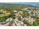 Aerial view of residential neighborhood near baseball fields, green spaces and mature trees at 2004 Yale Ave, Dunedin, FL 34698