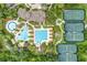 Aerial view showcasing community amenities including pools, tennis courts, and lush green spaces at 3227 Watermark Dr, Wesley Chapel, FL 33544