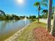 Beautiful lake community featuring a fountain and mature landscaping on a sunny day at 4740 Carrington Ct # 4740, New Port Richey, FL 34655