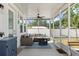 Screened patio with stylish wicker furniture, ceiling fan, and an inviting outdoor seating area at 785 52Nd N Ave, St Petersburg, FL 33703