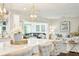 Modern kitchen with white cabinetry, marble countertops, pendant lighting, and open to the living space at 805 Bannockburn Ave, Temple Terrace, FL 33617