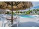 Community pool with thatched umbrellas and seating for relaxation and shade at 8565 W Gulf Blvd # 21S, St Petersburg, FL 33706