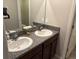 Bathroom featuring double sinks, granite countertops, and modern fixtures at 9616 Lemon Drop Loop, Sun City Center, FL 33573
