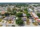 Overhead view of a residential neighborhood with a mix of homes, mature trees, and a nearby parking lot at 2701 W Osborne Ave, Tampa, FL 33614
