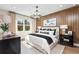 Cozy bedroom with elegant wood paneling, soft lighting, and comfortable decor at 3546 Malta Ave, Wesley Chapel, FL 33543