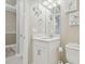 Stylish bathroom featuring modern fixtures, a clean white vanity, and a decorative mirror for an elegant touch at 4165 San Severo Rd, Wesley Chapel, FL 33543