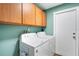 Practical laundry room with ample storage above the washer and dryer and access to the outside at 4500 Great Lake S Dr, Clearwater, FL 33762