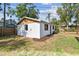 The shed features a white painted brick exterior, wooden shutters, and nicely landscaped flower beds at 4560 7Th N Ave, St Petersburg, FL 33713