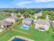 The aerial view captures the house with a pool, surrounded by lush greenery at 5804 Butterfield St, Riverview, FL 33578