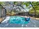 Sparkling pool with screened enclosure and shady trees overhead, perfect for relaxing at 6110 N Suwanee Ave, Tampa, FL 33604