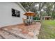 Brick patio with an outdoor dining set and a view of the expansive backyard at 6234 Neff Lake Rd, Brooksville, FL 34601