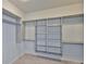 Spacious walk-in closet featuring neutral walls, carpet and modern shelving and plenty of storage space at 7307 S Morton St, Tampa, FL 33616