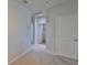 Hallway featuring neutral walls, carpet, and doors to several bedrooms and bathrooms at 7307 S Morton St, Tampa, FL 33616