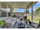 Enclosed patio with a comfortable seating area, area rug, and outdoor view, ideal for relaxation at 9665 Sweetwell Pl, Riverview, FL 33569