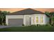 Charming single-story home featuring a gray garage door, well-maintained lawn, and inviting front entrance at 11443 Shoreline Trl, Parrish, FL 34219