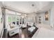 Sophisticated living room with hardwood floors, elegant sofas, and large windows overlooking the patio at 19107 Avenue Bayonnes, Lutz, FL 33558