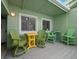 Charming patio with colorful Adirondack chairs and tables under a covered porch area at 19530 Gulf Blvd # 4A, Indian Shores, FL 33785