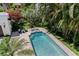 Aerial view of a sparkling pool surrounded by lush tropical landscaping and a seating area at 3212 W Fountain Blvd, Tampa, FL 33609