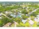 Aerial view of the property nestled in a lush, green neighborhood with mature trees and well-manicured lawns at 3569 Oak Lake Dr, Palm Harbor, FL 34684