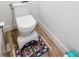 Cozy bathroom featuring a toilet, hand-held bidet, small rug, and a wooden floor at 4831 Rosatti Rd, Wesley Chapel, FL 33543