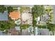 An aerial view of a cleared residential lot surrounded by upscale homes, lush landscaping and sparkling swimming pools at 5029 W Dickens Ave, Tampa, FL 33629