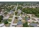 A high aerial view shows streets, houses, and trees stretching out into the distance of the neighborhood at 10101 Langan St, Spring Hill, FL 34608