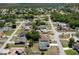 An aerial view showing homes with driveways in a well-established neighborhood full of trees at 10101 Langan St, Spring Hill, FL 34608