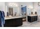 Spacious bathroom with double vanities, dark cabinetry, granite counters, and ensuite access at 1104 Isobel Reserve Ln, Tampa, FL 33613