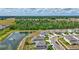 Aerial view overlooking homes near tranquil lake, showcasing community's natural beauty with green expanses at 12710 Hysmith Loop, Parrish, FL 34219
