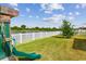 Beautiful backyard featuring a slide, tree and a scenic view of the serene pond at 13529 Wild Ginger St, Riverview, FL 33579