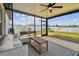 Enjoy the outdoors on this covered patio with comfortable seating and a view of the backyard at 13529 Wild Ginger St, Riverview, FL 33579