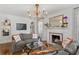 Elegant living room with a fireplace, built-in shelving, and comfortable seating at 136 W Davis Blvd, Tampa, FL 33606