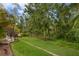 Landscaped backyard featuring a lush lawn, mature trees and tropical foliage creating a serene outdoor retreat at 14851 Tudor Chase Dr, Tampa, FL 33626