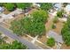 Expansive aerial view of a residential property with lush trees, surrounding streets, and neighboring houses at 5042 8Th St, Zephyrhills, FL 33542