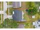 An aerial view highlighting the property lines, landscaping and layout of the home and backyard at 916 Shangri La Dr, Seffner, FL 33584