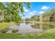 Scenic view of a pond with a fountain in a community with lush greenery at 10203 Courtney Palms Blvd # 301, Tampa, FL 33619