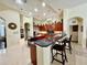 Open kitchen features dark countertops, stainless steel appliances, and bar seating for a modern and functional space at 16343 Burniston Dr, Tampa, FL 33647