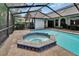 View of the screened pool with a uniquely tiled jacuzzi and an airy screened enclosure at 2413 Buckhorn Run Dr, Valrico, FL 33596