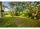 A sprawling backyard featuring mature trees and lush greenery, offering a private and serene outdoor space at 4227 Sandy Shores Dr, Lutz, FL 33558