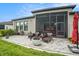 Backyard patio with cozy seating and a modern fire pit at 4329 Barletta Ct, Wesley Chapel, FL 33543