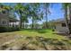 Spacious backyard featuring a cozy fire pit area, outdoor seating, and serene lake views, perfect for relaxation at 6501 Barcellona Rd, Land O Lakes, FL 34637