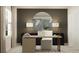 Home office featuring a stylish desk, modern decor, and ample natural light from a large window at 15038 Zircon Red Dr, Wimauma, FL 33598