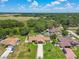 Aerial view showcasing a home with well-manicured lawn, fenced yard and surrounded by lush greenery at 2436 Covington Ave, Spring Hill, FL 34608