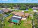 Aerial of screened in pool with a fenced in backyard and mature landscaping at 2436 Covington Ave, Spring Hill, FL 34608