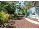 Beautifully landscaped backyard features mulched area, green trees, and a blue home at 2616 47Th N Ave, St Petersburg, FL 33714